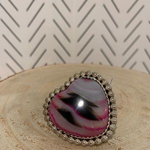 M&S Raspberry Love Agate Heart Ring w Sterling Band. NWT Size 7.5